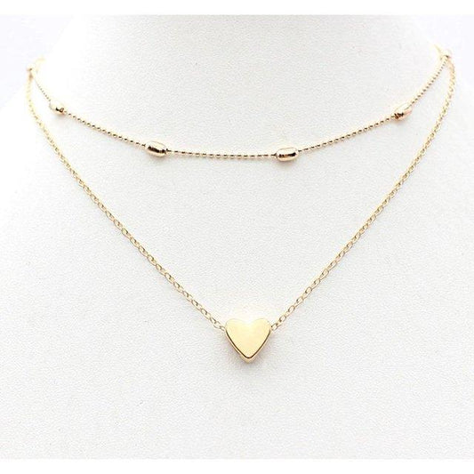 Charming Gold Plated Double Layered Heart Pendant Necklace For Women and Girls